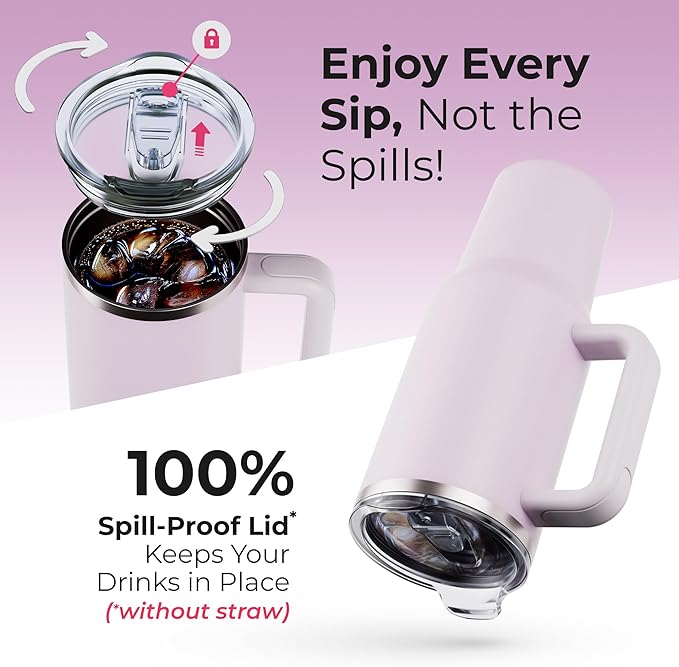 40 oz Tumbler With Handle and Straw Made of Stainless Steel - Double Wall Vacuum Insulated Tumbler With Lid - Sweat Proof Easy Grip, BPA-Free, Dishwasher Safe Tumbler (Orchid) - Bloomnest