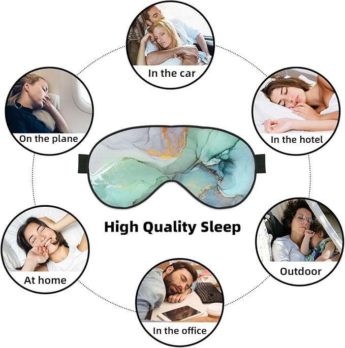 Sleep Eye Mask Marble Turquoise Gold Ink Sleep Mask for Women Men Comfortable Eye Mask with Adjustable Strap Soft Eye Cover Blindfold for Travel Yoga Nap Shift Work - Bloomnest
