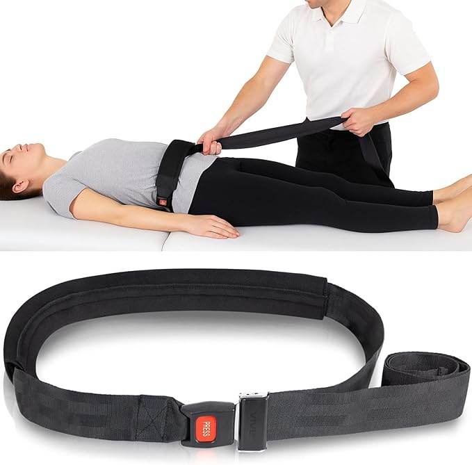 Vive Mobilization Belt for Physical Therapy with Buckle - Manual Traction Stretching Band - PT Traction Strap Belt for Stretching, Mobility, Massages & Exercise (Black)