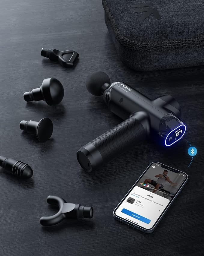 RENPHO Massage Gun Deep Tissue with Bluetooth, Percussion Muscle Massage Gun with 12mm Amplitude for Athletes, Portable Electric Handheld Massager Gun, LED Touch Display - Bloomnest