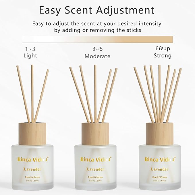 Reed Diffuser Set, Binca Vidou Lavender & White Jasmine Natural Scent Oil Diffusers with Sticks for Home Office Bathroom Aromatherapy Decor 1.69oz x 2 - Bloomnest