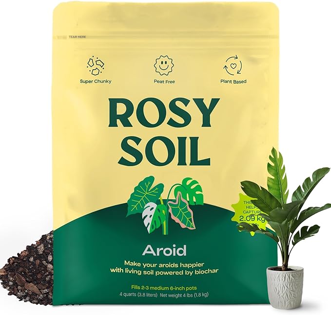 Rosy Soil Aroid Soil Potting Mix - Peat-Free, Microbially Active Biochar Powered Soil for Aroids - Superior Aeration & Drainage for Aroid Plants - Ideal for Indoor Gardening - 4 Quarts - Bloomnest