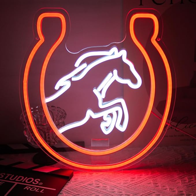 Horse Neon Sign for Wall Kentucky Derby Preakness Stakes Decoration Horseshoe Neon Light Cool Animal LED Sign for Bedroom Bar Man Cave Horse Racing Party Decor Western Cowboy Men Gifts - Bloomnest