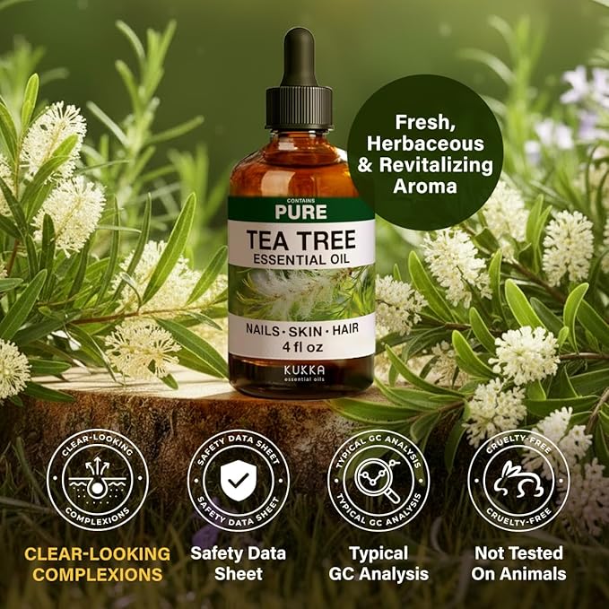 KUKKA Tea Tree Essential Oils - 4 Fl Oz - for Hair, Skin, Diffuser, Aromatherapy & DIY Soap Making Scent - Bloomnest