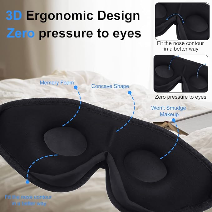 2 Pieces 3D Sleep Mask for Kids Memory Foam Contoured Eye Mask, Travel Sleep Eye Cover with Adjustable Strap, 3D Blindfolds(Blue and Green) - Bloomnest