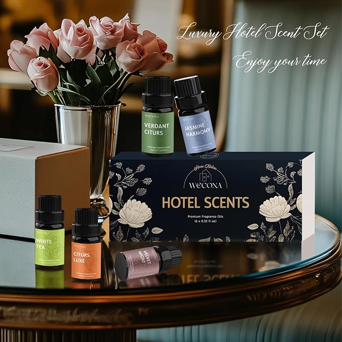 Premium Hotel Fragrance Oil Collection for Diffusers, Essential Oils for Diffusers for Home, Hotel Diffuser Fragrance Oils,Spa & Candle Making, White Tea, Citrus Luxe, Velvet Night and More - 6x10ml - Bloomnest