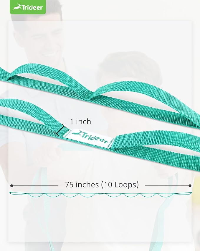 Trideer Stretching Strap Yoga Strap for Physical Therapy, 10 Loops Yoga Straps for Stretching, Non-Elastic Stretch Strap for Pilates, Exercise, Stretch Band for Women & Men - Bloomnest