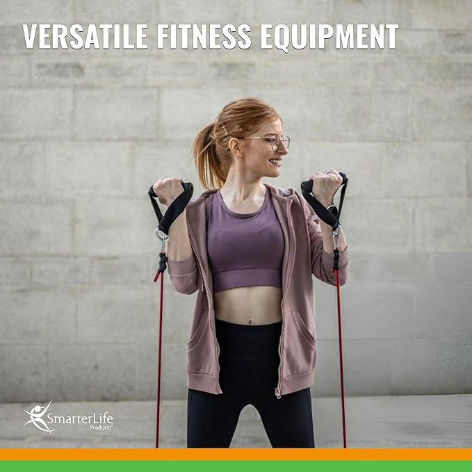 SmarterLife Resistance Bands with Handles, Physical Therapy Strap, Exercise Band to Tone Arms, Legs, Chest, Booty - 5 Exercise Bands with Handles, Ankle Straps, No-Slip Door Anchor, Storage Bag - Bloomnest