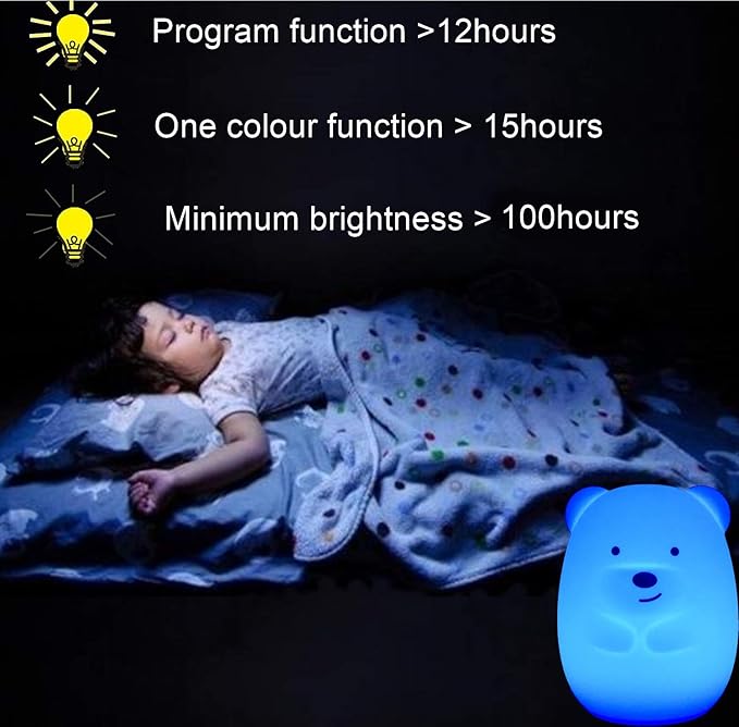 Bear Night Lights for Kids, Bedside lamp for Children, Baby Nursery Light - Break Resistant/Eye Caring/Adjustable Brightness Color/Time Setting/Gifts for Kids Babies Boys Girls - Medium - Bloomnest