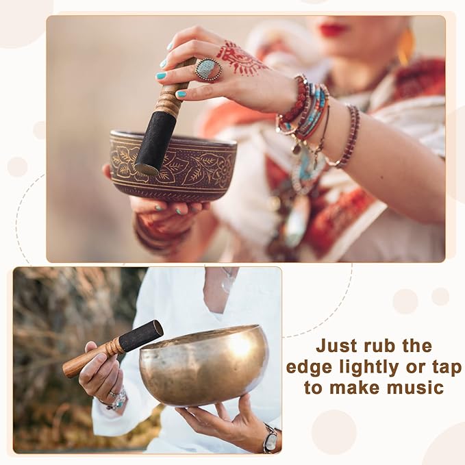 Nuanchu 2 Pieces Tibetan Singing Bowl Mallet Suede Wooden Striker Leather Wrapped Meditation Mallet Sound Bowl Stick Buddha Musical Instruments for Buddhist Meditation Yoga Chime (Black and Brown) - Bloomnest