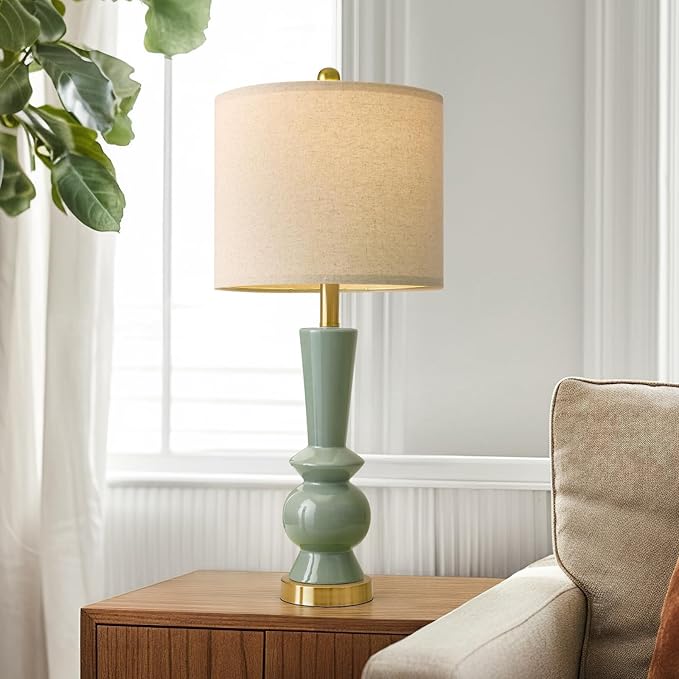 PORTRES 27" Modern Ceramic Table Lamp Set of 2 for Living Room Green & Gold Bedside Lamps for Bedroom Nightstand Lamp Tall End Table Lamps - Bloomnest