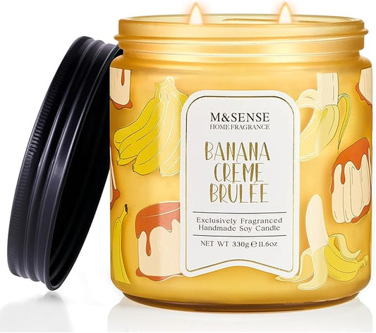 M&SENSE Banana Cream Pudding Scented Candle, 11.6oz Natural Soy Wax, 70 Hours Long Lasting Clean Burn, Holiday Jar Candle for Home Decor, Non-Toxic Relaxing Aromatherapy Gifts for Women - Bloomnest