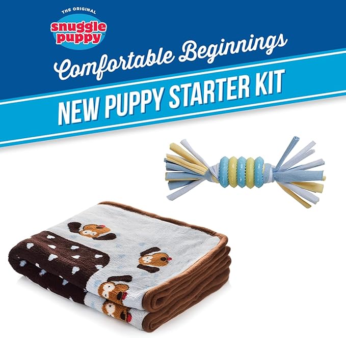 Original Snuggle Puppy Essentials Starter Kit - Heartbeat Puppy for Dogs - Calming Aid with 3 Heat Packs, Puppy Teething Toy, Dog Chew Toy and Dog Blanket - Bloomnest