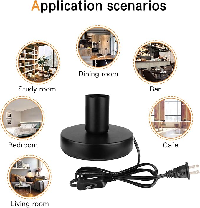 Helunsi Industrial Table Lamp Base, E26 E27 Lamp Base Without Shade, Mini Short Desk Lamp Exposed Bulb Base, Simple Metal Edison Light Bulb Stand, with 5.8ft Cord Switch Plug Bulb Base Holder (Black) - Bloomnest