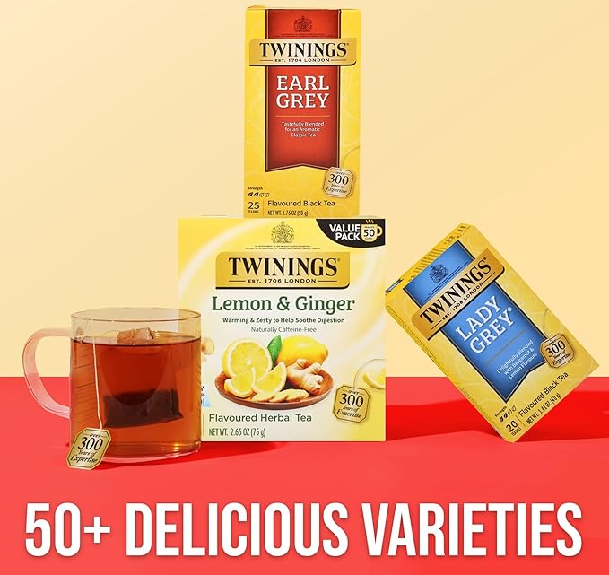 Twinings Earl Grey Black Tea Individually Wrapped Bags, 25 Count (Pack of 6), Flavoured with Citrus and Bergamot, Caffeinated, Enjoy Hot or Iced, 150 Teabags - Bloomnest