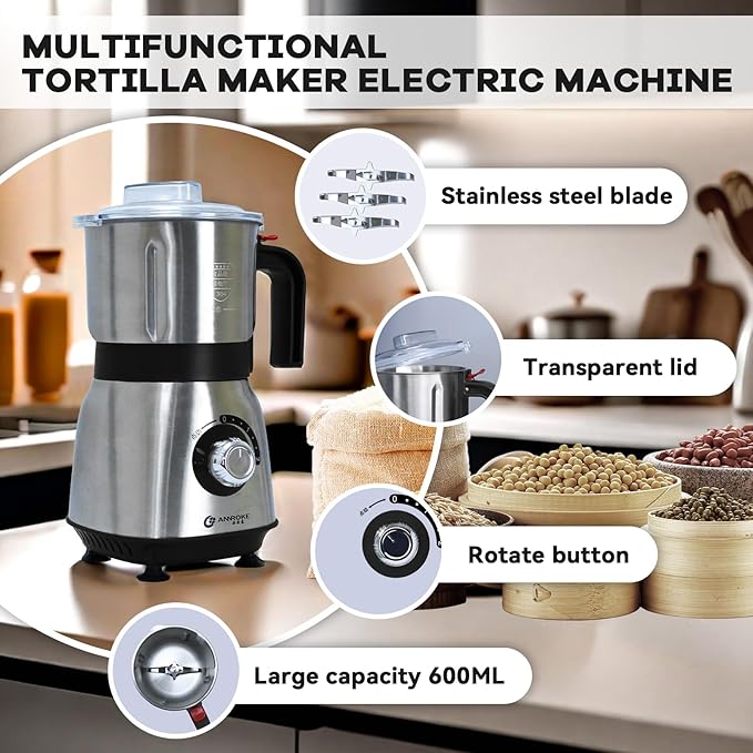 Electric Spice and Nut Grinders - 3 Stainless Steel Blades, 1 Filter, 1 Brush - 500W Grinder for Kitchen Dry Use (Black) - Bloomnest