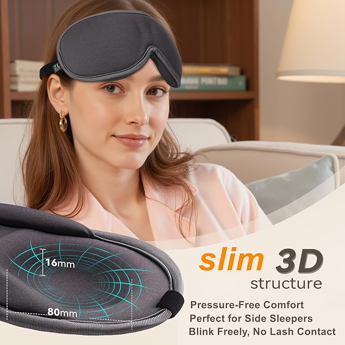 Ultra-Thin 3D Sleep Mask for Side Sleepers, Men, Women, Lash Extensions – Soft, Breathable and Lightweight Blackout Sleeping Eye Mask for Travel, Naps, Airplane, Adjustable, Mens (Gray) - Bloomnest