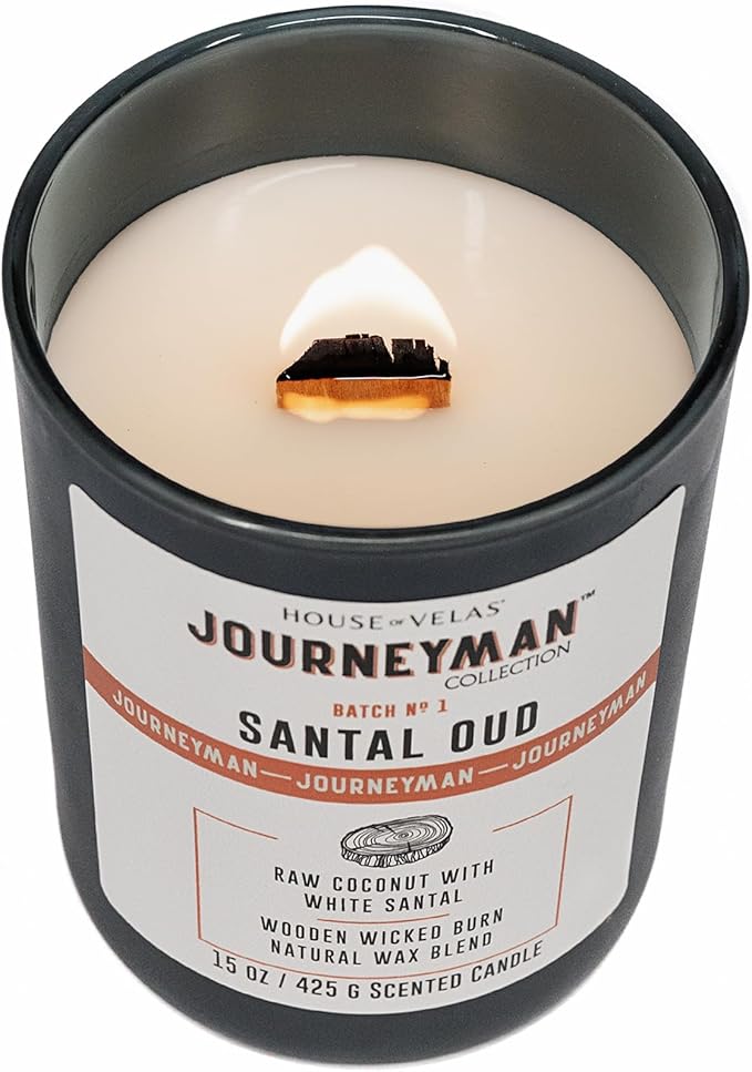 Journeyman Collection Candle, 15oz, Wooden Wick, Santal Oud, Large Painted Jar - Bloomnest