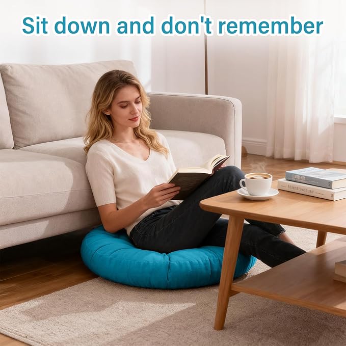 Tiita Floor Pillow Cushion, Round Seat Cushion, Outdoor Floor Pad, Meditation Cushion for Yoga Living Room Sofa Balcony, Set of 2, 22x22 Inch, Blue