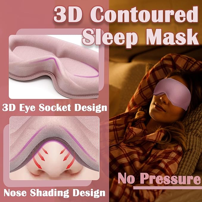 Sleep Mask for Women Eyelash Extension, Eye Mask for Lash Extensions No Pressure 3D Contoured Lash Extension Sleep Mask, Block Out Light Sleep Protector Eye Shade Cover for Travel Yoga Nap - Bloomnest