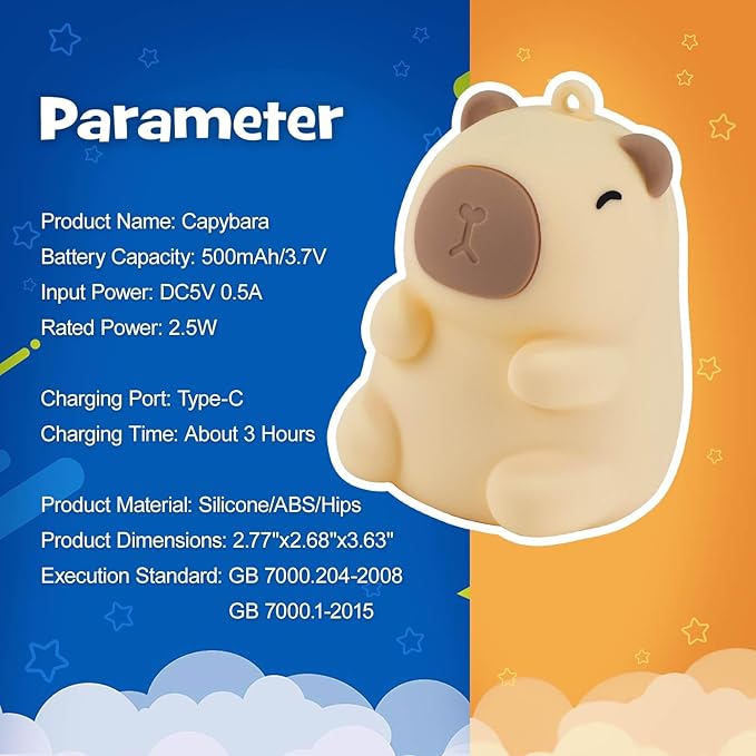 Squishy Christmas Capybara Night Light with RGB Modes Dimmable Nursery Breastfeeding Nightlight Hangable Cute Novelty Animal Lamp Rechargeable Silicone Touch Bedside Lamp for Bedroom Dorm Decor - Bloomnest