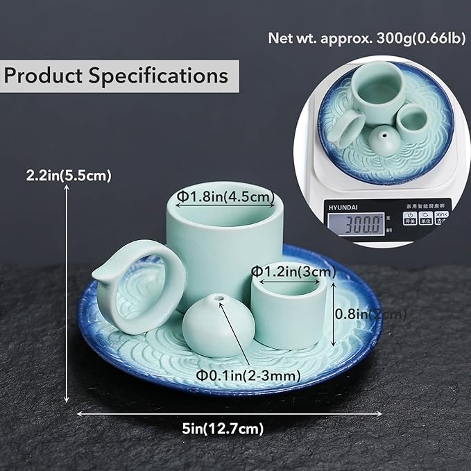 4 in 1 Ceramic Incense Burner Holder with Handle for Burning Sage, Palo Santo Stick, Joss Sticks, Candle in Your New House, Office, Yoga, Meditation Room (Sky Blue) - Bloomnest