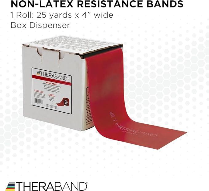 THERABAND Resistance Band 25 Yard Roll, Non-Latex Professional Elastic Stretch Bands for Upper & Lower Body Exercise Workouts, Physical Therapy, Lower Pilates, Flexibility, & Rehab, Dispenser Box - Bloomnest