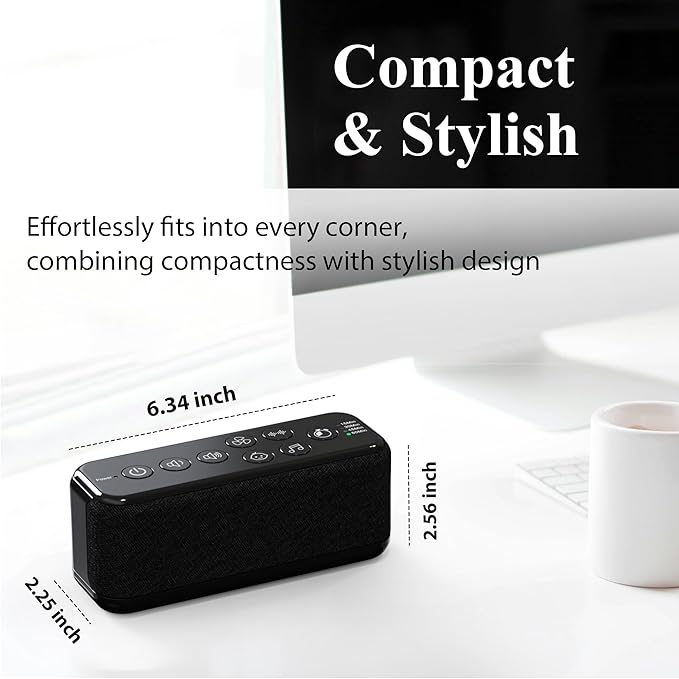 Raynic White Noise Machine, 42 Soothing Sounds Noise Machine, Rechargeable Battery Sound Machine with 8 Volumes, 5 Timers, Type-C Port, Headphone Jack for Baby, Adult, Home, Travel, Office - Bloomnest