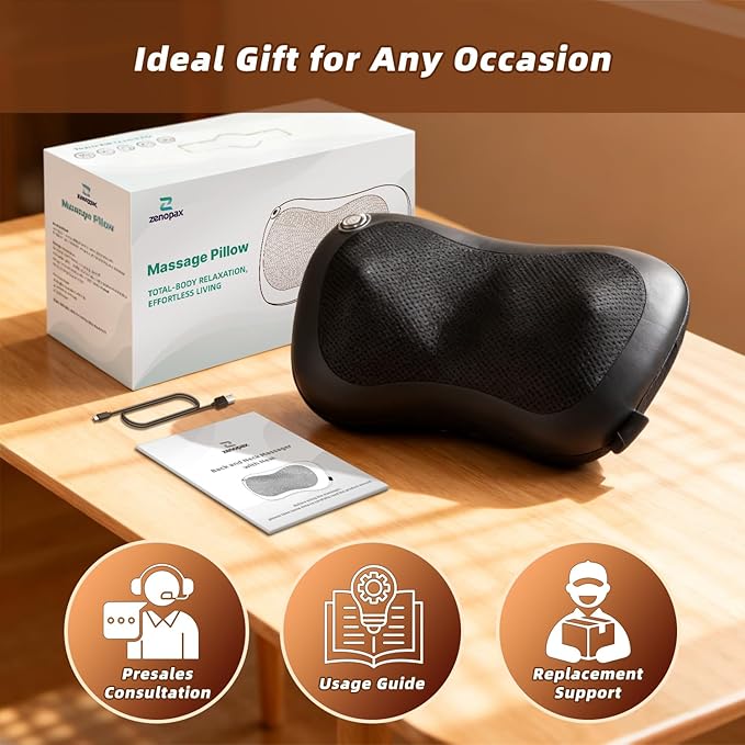 Zenopax Shiatsu Back and Neck Massager with Heat, 3D Deep Tissue Kneading, Cordless Rechargeable Electric Massage Pillow for Muscle Pain Relief, Use at Home, Car, Office, Gifts for Men Women - Bloomnest