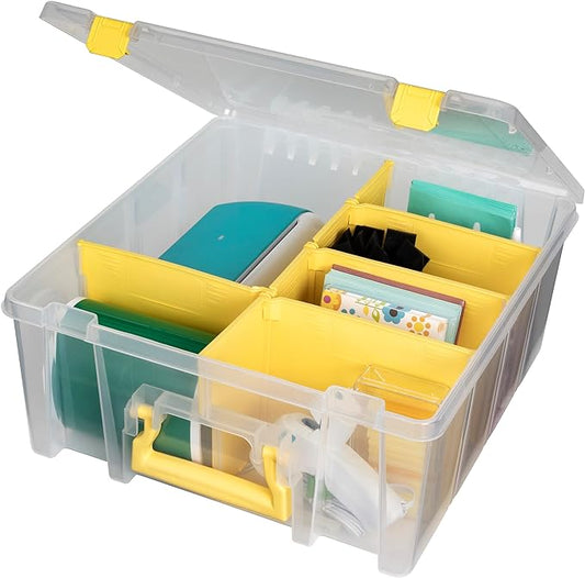 ArtBin 6990JY Super Satchel Double Deep Compartment Box - Art Storage with 8 Removable Compartments, Smart Closure for Craft Supplies (Yellow- Pack of 1) - Bloomnest