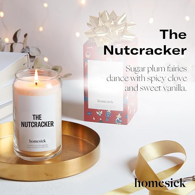 Homesick Scented Candles for Home (The Nutcracker) - 13.75 oz Long-Lasting Natural Soy Wax Blend Jar Candle Gifts for Women & Men, 60-80 Hours Burn Time - Notes of Cinnamon, Clove & Pecan - Bloomnest
