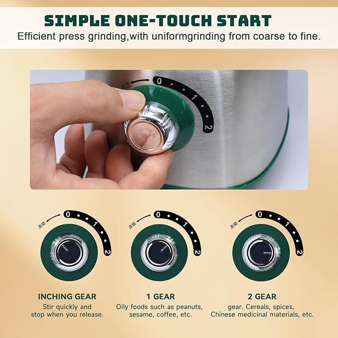 Electric Spice and Nut Grinders - 3 Stainless Steel Blades, 1 Filter, 1 Brush - 500W Grinder for Kitchen, Dry Use (Green) - Bloomnest