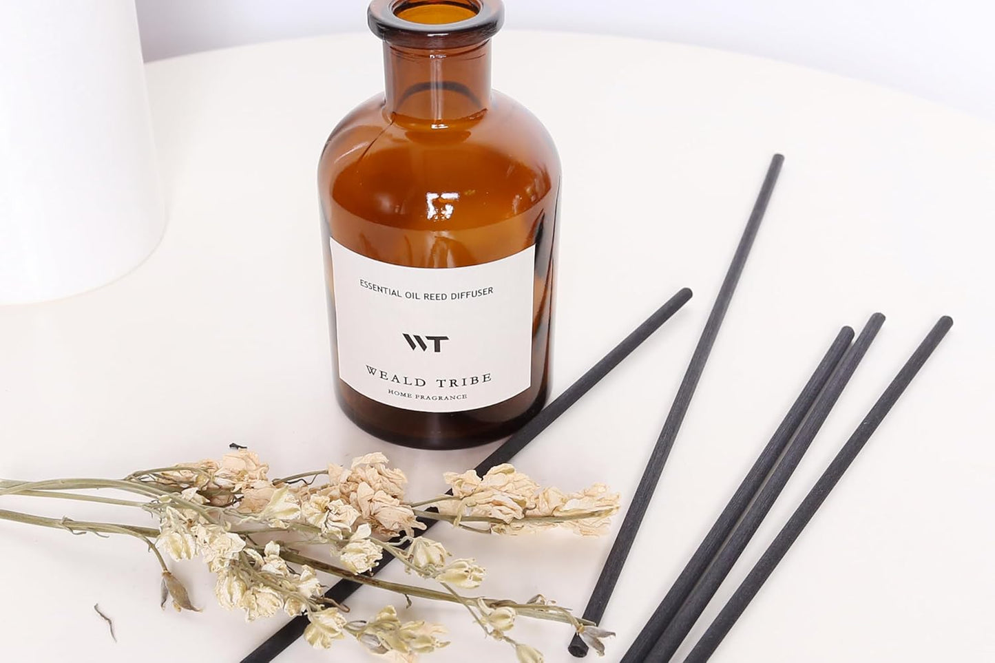WEALD TRIBE Reed Diffuser Set for Bathroom Shelf Decor, Sticks Diffuser with Essential Oils Included | Early Summer Gardenia Scent 4.0 fl oz Fragrance Oil | Defusers for Home Apartment Essentials