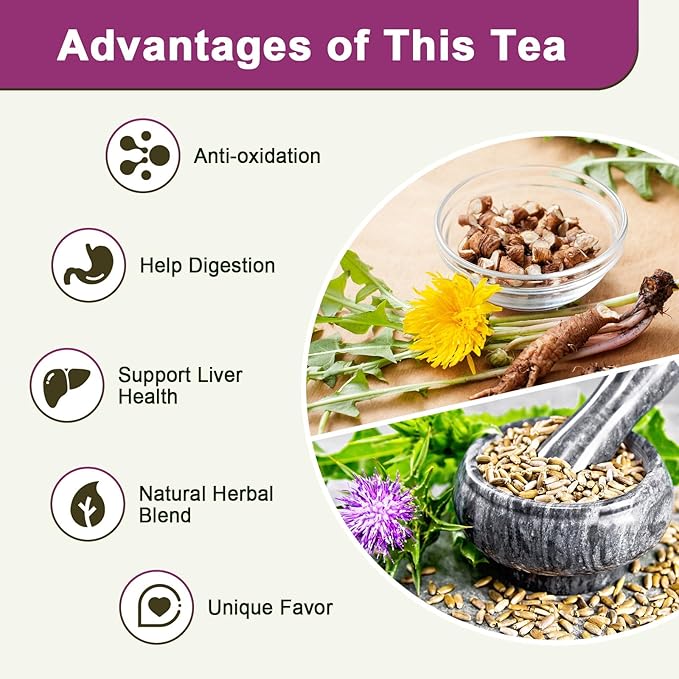 Organic Roasted Dandelion Root Tea with Milk Thistle Tea - Supports Kidney Function and Liver Function, 30 Tea Bags - Bloomnest