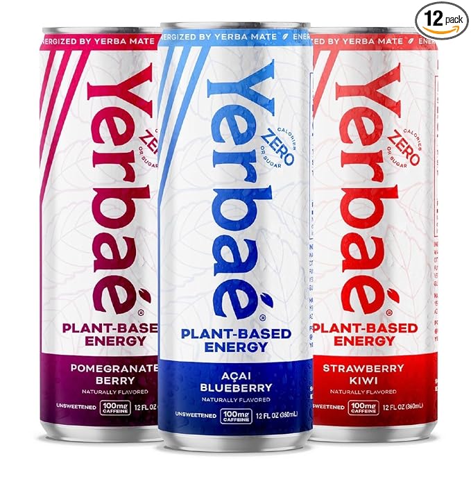 Yerbaé Energy Seltzer - Variety Tropical Pack, No Sugar/Calories/Carbs. Energized by Yerba Mate, Naturally Caffeinated & Plant-Based, Healthy Alternative to Coffee/Sugary Sodas, Pack of 12, 12oz cans - Bloomnest