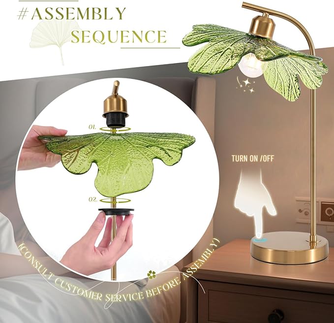 Glass Table Lamps Mid Century Modern Table lamp Gold Desk lamp tall table lamp nightstand lamp touch Table lamp with Green Flower Design Bedside Table Lamp for end table Bedroom Living Room Office - Bloomnest