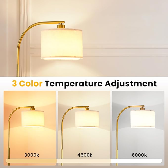 Tall Floor Lamp for Living Room,65'' Modern Standing Lamps with 9W LED Bulb,Dimmable Floor Light with Fabric Shade,Gold Tall Lamp for Bedroom Office Study Room Corner Dining Room - Bloomnest