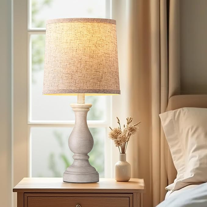 Seealle Farmhouse Table Lamps Set of 2 - Rustic Bedroom Lamps for Living Room, 22" Boho Bedside Lamp for Night Stands End Table Office Desk Lamp Nightstand Clearance Decorating with Linen Shades - Bloomnest