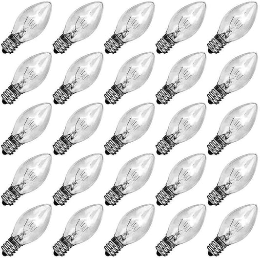 GOOTHY 25 Pack C7 Clear Christmas Light Bulbs, C7 Incandescent Christmas Replacement Lights Bulbs for Outdoor String Lights, C7/E12 Candelabra Base Candles Salt Lamp Bulb, 5 Watt Night Light Bulbs - Bloomnest
