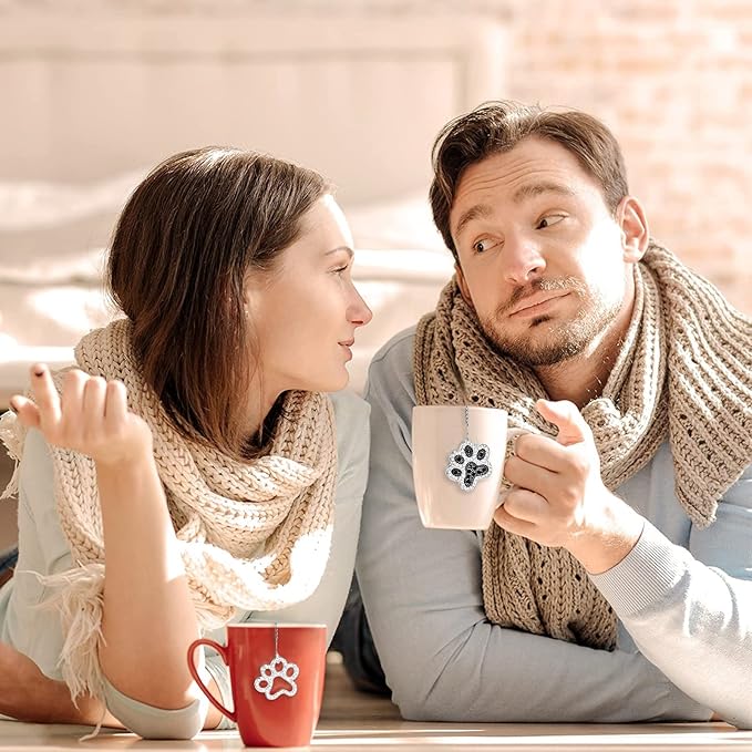 Loose Tea Steeper 2pcs Tea Ball Cute Tea Infuser Tea Diffusers for Loose Tea Black and White Diamond Dog Paw Pendant Tea Leaf Strainer for Loose Tea Gifts for Girls Women Couple