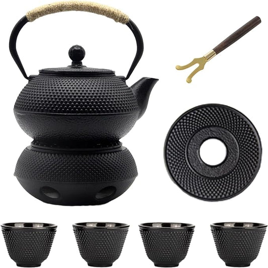 Japanese Tetsubin Tea Kettle Set with Cups, Cast Iron Teapot with Stainless Steel Infuser and Enameled Interior (900ml) - Bloomnest