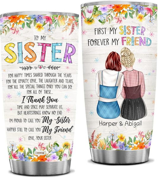 wowcugi Sister Personalized Sisters Tumbler Stainless Steel Tumblers Coffee Travel Mug 20oz 30oz Birthday Christmas Friendship Present - Bloomnest