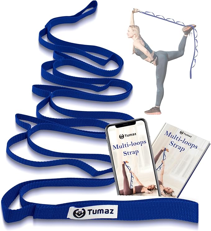 Tumaz Stretching Strap - 10 Loops & Non-Elastic Yoga Strap - The Perfect Home Workout Stretch Strap for Physical Therapy, Yoga, Pilates, Flexibility - [Extra Thick, Durable, Soft] - Bloomnest