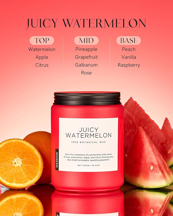 M&SENSE Juicy Watermelon Scented Candle, 19.4oz 110 Hours Clean Non Toxic Natural Soy Wax Long Lasting Candle for Women Men, 2 Wick Fruit Scent Home Fragrance Home Decor for Housewarming Gifts - Bloomnest