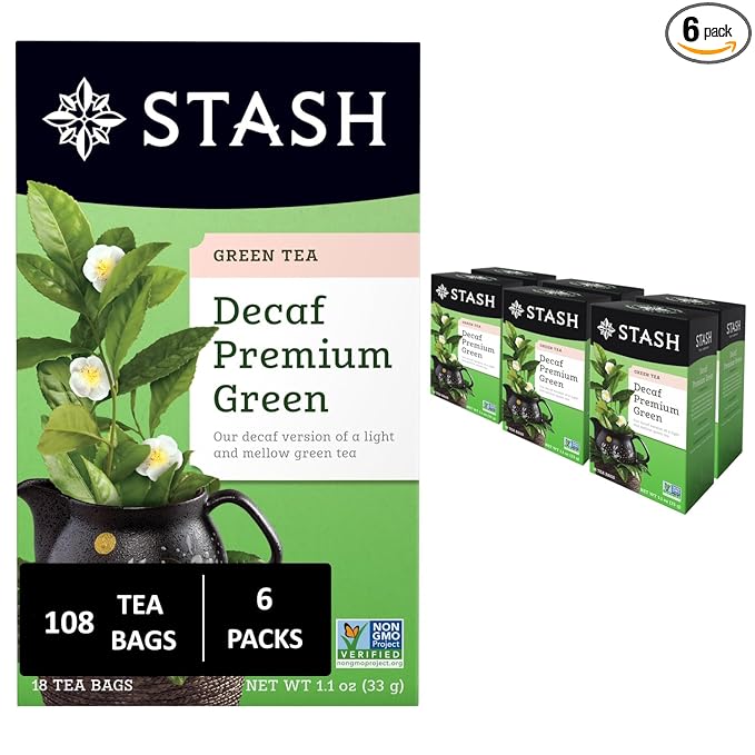 Stash Tea Decaf Premium Green Tea - Decaf, Non-GMO Project Verified Premium Tea with No Artificial Ingredients, 18 Count (Pack of 6) - 108 Bags Total - Bloomnest