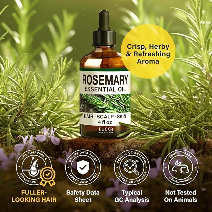 KUKKA Rosemary Essential Oils - 4 Fl Oz - for Hair, Skin, Diffuser, Aromatherapy & DIY Soap Making Scent - Bloomnest