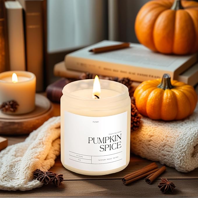 Pumpkin Spice Fall Candles for Home Scented, Natural Soy Wax Aromatherapy Non Toxic Pumpkin Candle with Long Lasting Burn, Halloween Autumn Candle Gifts for House Fragrance Decoration (9oz) - Bloomnest