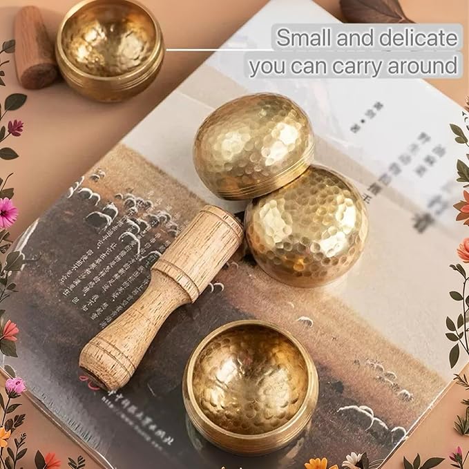 Hand-Hammered Mini Tibetan Singing Bowl Set for Meditation & Yoga - Small Himalayan Sound Bowl for Chakra Balancing, Mindfulness, Energy Healing - Perfect Healing Gift from Nepal Bloomnest