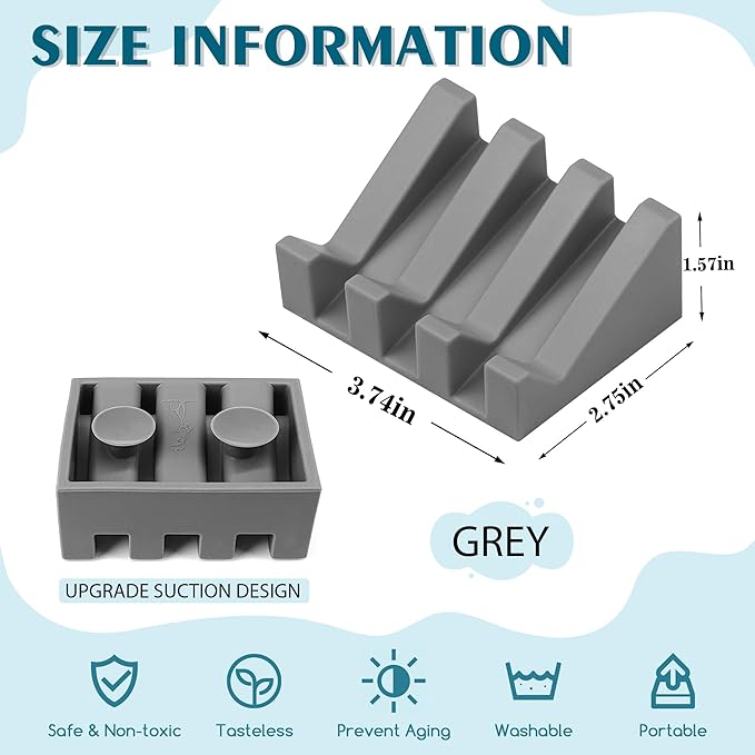 Silicone Soap Dish with Drain, Upgrade Double Suction Cups at The Bottom for Anti-Slip and Stability, Soap Dish Shower Waterfall Bar Soap Holder Tray with Drain Soap Holder (3, Grey) - Bloomnest