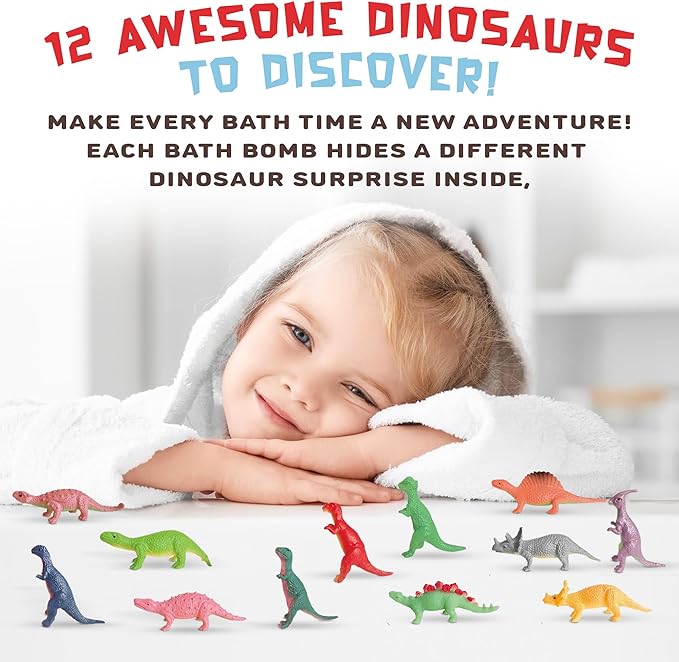 All Natural Bath Bombs for Kids with Surprise Toys Inside- 12 Pack Organic Dinosaur Bath Bombs with Toys Inside - Dino Bath Bomb for Kids - Bloomnest